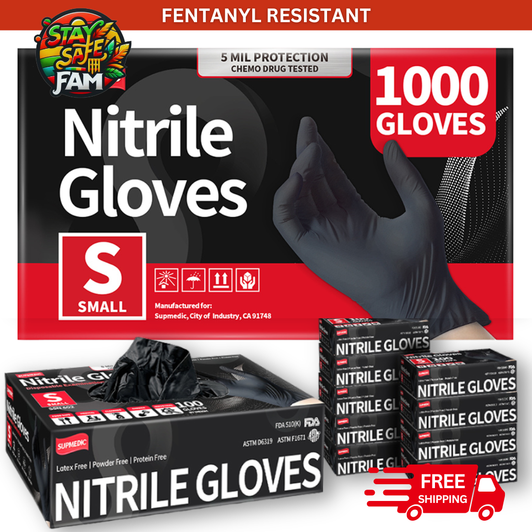 5 mil Fentanyl Resistant Gloves | Disposable Black Nitrile Exam Gloves | Case of 1000 Pcs | FREE SHIPPING